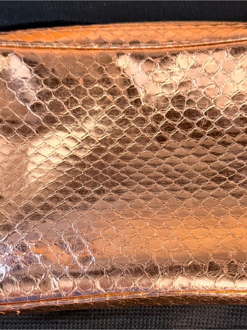 Vintage 1960s Morris Moskowitz Rose Gold Metallic Python Clutch Purse